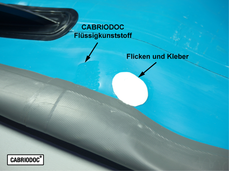 CABRIODOC SUP Reparatur: Schnitt an der Unterseite, Flicken + Kleber